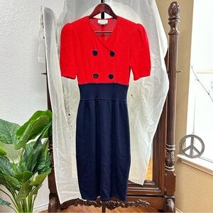 St. John for Neiman Marcus Red Blur Santana Knit 70s dress sz 8 small medium 70s